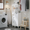 SoBuy BZR123-W Badrumshörnskåp med Tvättkorg – Kompakt 145 cm Förvaring med 2 Hyllor och Avtagbar Tvättkorg, Vit, Perfekt för Små Badrum
