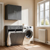 SoBuy BZR33-II-DG Badrumsskåp med tvättkorg – Lågt skåp med 2 lådor och stor kapacitet för tvättpåsar, förvaringsmöbel, tvättkista, grå, L78xD38xH90 cm