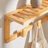 SoBuy FHK06-N Väggmonterad handdukshängare/klädhängare i bambu med hylla och 6 krokar