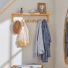 SoBuy FHK06-N Väggmonterad handdukshängare/klädhängare i bambu med hylla och 6 krokar
