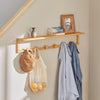 SoBuy FHK06-N Väggmonterad handdukshängare/klädhängare i bambu med hylla och 6 krokar