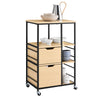 SoBuy FKW111-N Serveringsvagn med hjul, Rullvagn med lådor, Köksvagn, Sidobord, Trä med 3 hyllor, Kökshylla i metall i industriell design för kök och hem, 89 x 53 x 37 cm, Naturlig trälook