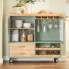 SoBuy FKW114-GR Rullbord för Kök med Träskiva, Central Köksö för Matrum, Förvaring och Grön/Neutral Design 109 × 40 × 92 cm