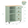 SoBuy FKW127-GR Köksö med 3 Fack och 4 Lådor – Grön Serveringsvagn på Hjul 90x40x88cm