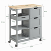 SoBuy FKW79-HG Köksvagn på hjul med 3 lådor och 1 avtagbar hylla, förvaringsmöbel för köket, L68xD38xH85 cm, grå