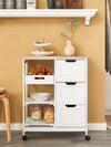SoBuy FKW79-W Kükskåp med hjul – 3 lådor och 1 avtagbar hylla, Förvaringsmöbel för kök, L68xB38xH85cm, Vit