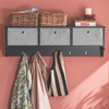 SoBuy FRG282-SCH Vägghängd Kapphylla med 3 Korgar & 5 Krokar – Hatthylla & Rockhängare i Skandinavisk Design – Förvaring för Hallen – Svart, Längd 100 cm, Max 15 kg