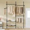 SoBuy FRG34-II-SCH Stabil och justerbar klädställning – Teleskopisk garderob med hyllor och krokar, Öppen klädhängare för sovrum eller walk-in closet, Svart