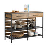 SoBuy FSB85-PF Industriell Köksbänk med Öppna Hyllor, Lådor och Vinställ – För Kök, Vardagsrum eller Hall, 120x91x45 cm, Brun