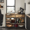 SoBuy FSB85-PF Industriell köksbuffé med öppna hyllor, lådor och vinställ – Förvaringsmöbel med mikrovågsutrymme – för kök, vardagsrum eller hall 120x91x45 cm Brun