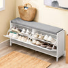 SoBuy FSR151-L-W Skobänk med säte – skohylla, smalt skoskåp med förvaringsutrymme, kan belastas på 250 kg, grå sittdyna, för hall, vardagsrum, entré, MDF och järn 105 x 52 x 24 cm