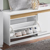 SoBuy FSR171-W Skobänk Hallmöbel Förvaringsbänk för Skor – 2 Fällluckor + Övre Fack + Kapacitet 240 kg – för Hall, Vardagsrum, Sovrum – 104x30x47 cm Vit