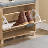 SoBuy FSR199-N Skobänk med sits, skohylla smal med lagringsutrymme – fällbart fack skoskåp – sittbänk med stoppning för hall, sovrum – 60 x 24 x 50 cm, upp till 118 kg, Sonoma-ek + grå