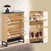 SoBuy FSR202-N Skoskåp, smal skohylla – platsbesparande skohylla med klaffar för hall och byrå – modern design, för 8–12 par skor, upp till 30 kg, svart/ljust trä