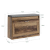 SoBuy FSR218-F Extremt smal bänk 24cm – tunn hallpall, passar EU47 skor, last 123kg, löstagbar tvättbar dyna, förvaring under lucka, amerikansk trälook, E1-material