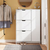 SoBuy FSR220-W Skoställ, skoskåp, smalt 24 cm – nordisk design – fällbart skåp, 12 par + 3 sidor för hall, entré, liten lägenhet, vuxna, vit, 84 × 24 × 122 cm