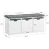 SoBuy FSR30-W Bänk för Skor med 3 Avtagbara Korgar och Komfortabel Sits – Multifunktionell Förvaringsmöbel för Skor och Leksaker för Hall och Entré – MDF, Vit, 100x36x46cm