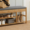 SoBuy FSR47-N Skobänk i Bambu med Låda och Dyna 90×30×46 cm – 2-Lagers Skohylla – Natur