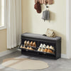 SoBuy FSR64-SCH Skoskåp Bänk Förvaring Entré – 2 Fällbara Luckor med Avtagbar Dyna, Förvaringshylla för Smal Hall i Lackat Trä, L104xD24xH51cm, Svart