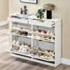 SoBuy FSR79-WG Skoskåp, smalt med 4 klaffar – smal skoställ, justerbar skohylla för hall och entré, hallskåp med tippskydd, 103 x 82 x 23 cm, vit, vintage, träådringseffekt