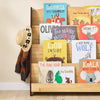 SoBuy KMB32-N Bokhylla barn Montessori barnhylla med 4 förvaringsfack och 2 krokar hylla barnrum leksak förvaring bokram hängande fack natur 91 x 89 x 30 cm
