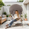 SoBuy OGS62-MI Hängestol Hängesessel Outdoor Gungstol Utomhus Möbler Set Balkongmöbler Trädgårdssäng Solstol Liegestol Hängmatta Gungstol Sittsäck Beige 108x163x126 cm