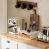 SoBuy FRG179-WN Teaskrin i trä med fack – Låda för kapslar eller tepåsar – Kompakt organisatör med halkfria fötter för kök eller kontor, 31x30x10 cm