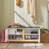 SoBuy FSR117-W Skobänk för hall – Förvaringsbänk, skoskåp med vadderad sits och 2 dörrar – Skoförvaring för hall, entré eller sovrum, vit 90x34x46 cm