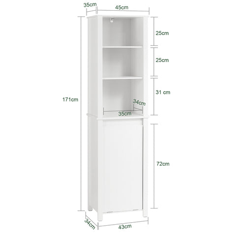 SoBuy Högskåp med tvättkorg och lådor Förvaringsmöbel badrum BZR102-W