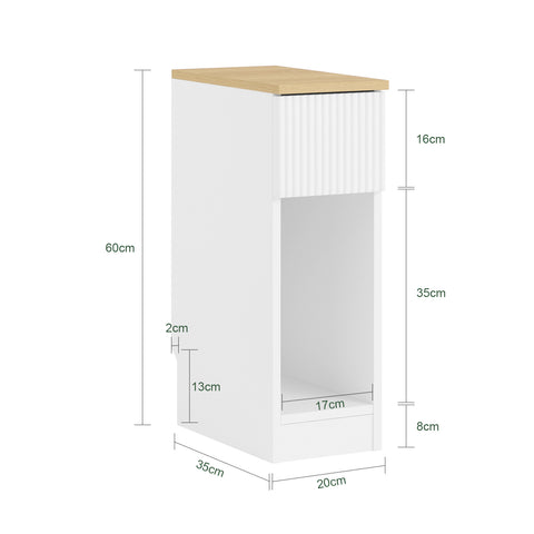 SoBuy 20 cm brett smalt sängbord med vågdesignslåda, smala sidobord, sängbord för sovrum och vardagsrum, högt smalt bord, vit och träbh, ca 20 x 60 x 35 cm FBT111-W