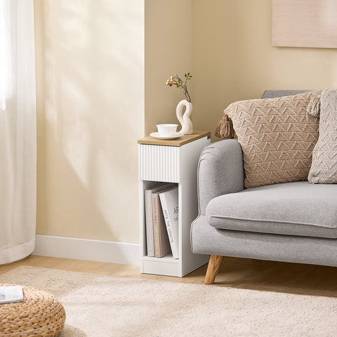SoBuy 20 cm brett smalt sängbord med vågdesignslåda, smala sidobord, sängbord för sovrum och vardagsrum, högt smalt bord, vit och träbh, ca 20 x 60 x 35 cm FBT111-W