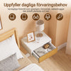 SoBuy FBT174-E-WN Vägghängt Nattduksbord med Rörelsesensorlampa, 1 Låda – Svävande Design, 40×30×16 cm, Vit/Natur