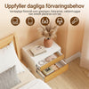 SoBuy FBT175-E-WN Vägghängt Nattduksbord med Sensorlampa, 2 Lådor – Svävande Design, 40×30×26 cm, Vit/Natur
