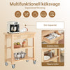 SoBuy FKW24-II-N Köksvagn i Heveaträ med 2 Lådor och 2 Hyllor – Rullbar Köksö 80×40×90 cm, Natur