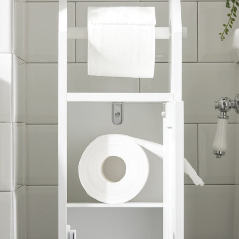 SoBuy Toalettrullehållare med 1 dörr Badrumsskåp golvstående FRG135-W