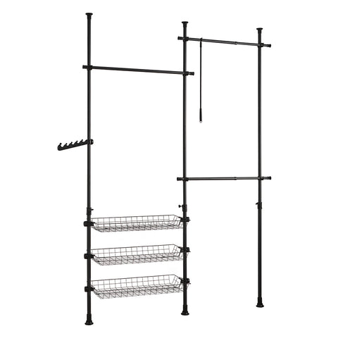 SoBuy Teleskopisk garderobssystem Teleskopstång Klädställ Justerbart ordningssystem FRG34-SCH