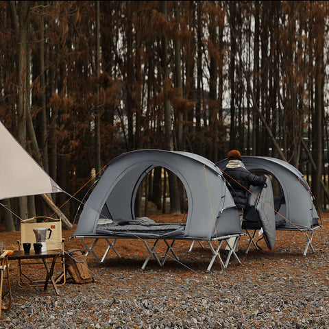 SoBuy Campingtält 2 manna Campingsäng med tält Tältsäng med sovsäck luftmadrass och tillbehör grå OGS60-L-HG