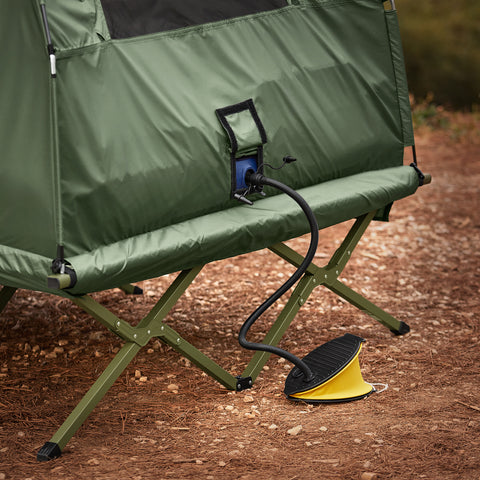SoBuy Hopfällbart 4-i-1 Campingtält med Upphöjd Bädd för 2 Personer – Inkluderar Alusäng, Sovsäck, Luftmadrass & Bärväska – Maxvikt 180 kg – Grön | OGS61-L-GR