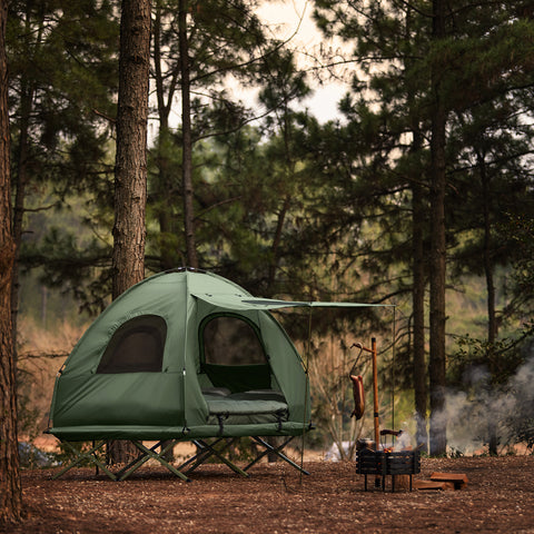 SoBuy Hopfällbart 4-i-1 Campingtält med Upphöjd Bädd för 2 Personer – Inkluderar Alusäng, Sovsäck, Luftmadrass & Bärväska – Maxvikt 180 kg – Grön | OGS61-L-GR