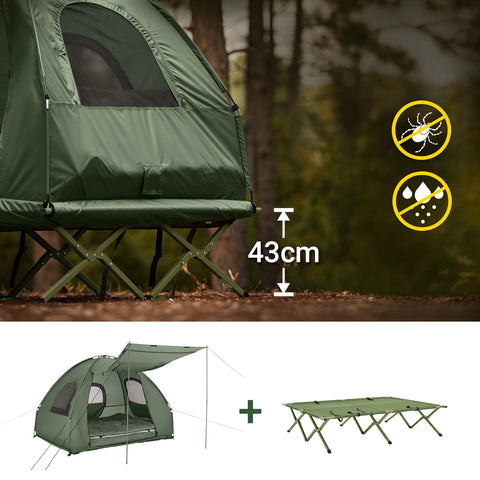 SoBuy Hopfällbart 4-i-1 Campingtält med Upphöjd Bädd för 2 Personer – Inkluderar Alusäng, Sovsäck, Luftmadrass & Bärväska – Maxvikt 180 kg – Grön | OGS61-L-GR