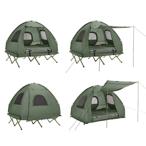 SoBuy Hopfällbart 4-i-1 Campingtält med Upphöjd Bädd för 2 Personer – Inkluderar Alusäng, Sovsäck, Luftmadrass & Bärväska – Maxvikt 180 kg – Grön | OGS61-L-GR