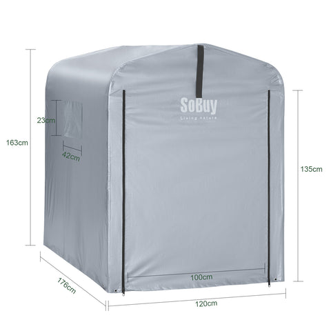 SoBuy Väderbeständig presenning för cykelgarage/utrustningsskjul – UV-skydd, regnskydd, utomhuspresenning för trädgård, terrass, silver, 159 x 219 x 165 cm SDA11-SIL