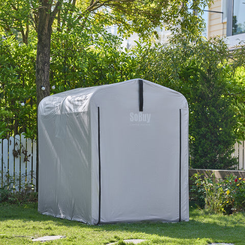 SoBuy Väderbeständig presenning för cykelgarage/utrustningsskjul – UV-skydd, regnskydd, utomhuspresenning för trädgård, terrass, silver, 159 x 219 x 165 cm SDA11-SIL