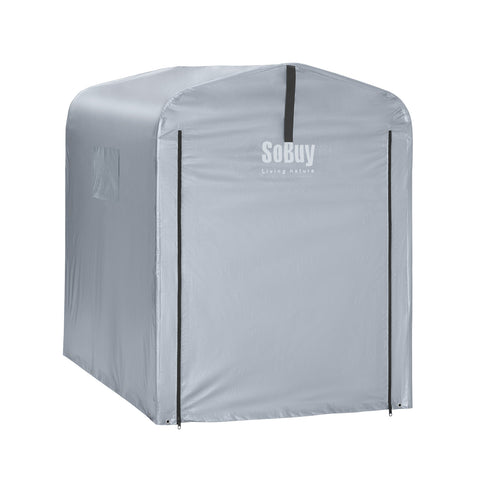 SoBuy Väderbeständig presenning för cykelgarage/utrustningsskjul – UV-skydd, regnskydd, utomhuspresenning för trädgård, terrass, silver, 159 x 219 x 165 cm SDA11-SIL