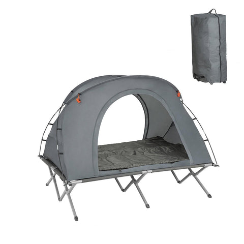 SoBuy Campingtält 2 manna Campingsäng med tält Tältsäng med sovsäck luftmadrass och tillbehör grå OGS60-L-HG