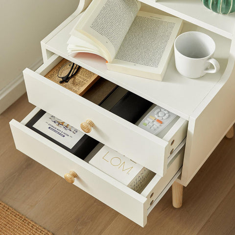 SoBuy Nattduksbord med 2 lådor,Soffbord,Sidobord,Sängbord,FBT100-W
