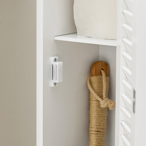 SoBuy Toalettrullehållare med 1 dörr Badrumsskåp golvståend BZR49-W